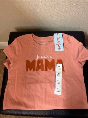 Cat & Jack Coral Pink 'je t'aime MAMA' Short Sleeve Tee